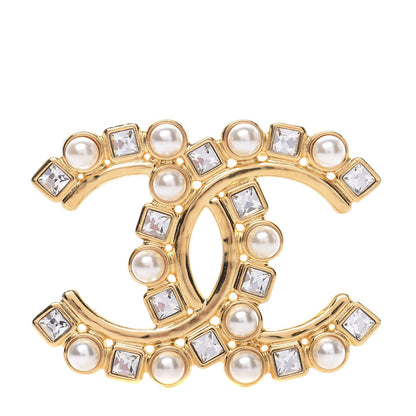 Chanel Pearl Crystal CC Brooch Gold 1 of 5