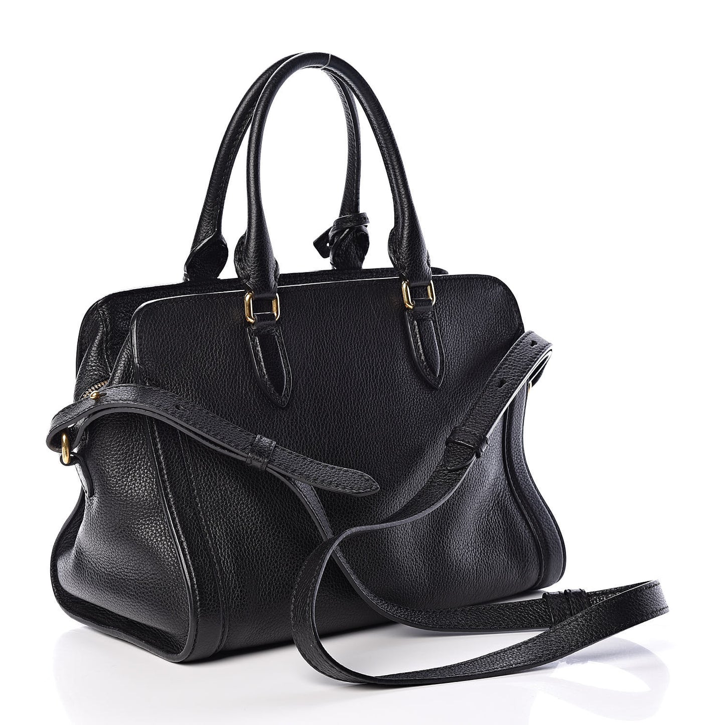 Pebbled Calfskin Small Skull Padlock Zip Around Tote Black
