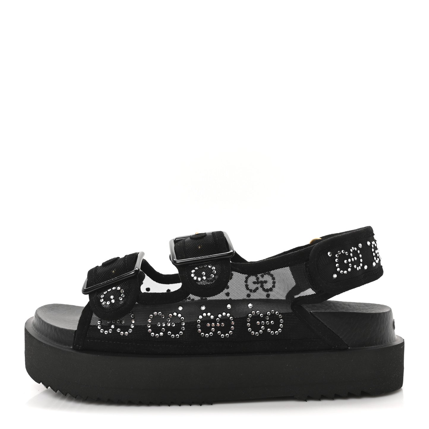 Tela Retino Kid Scamosciato Crystal GG Monogram Womens Dad Sandals 36 Black