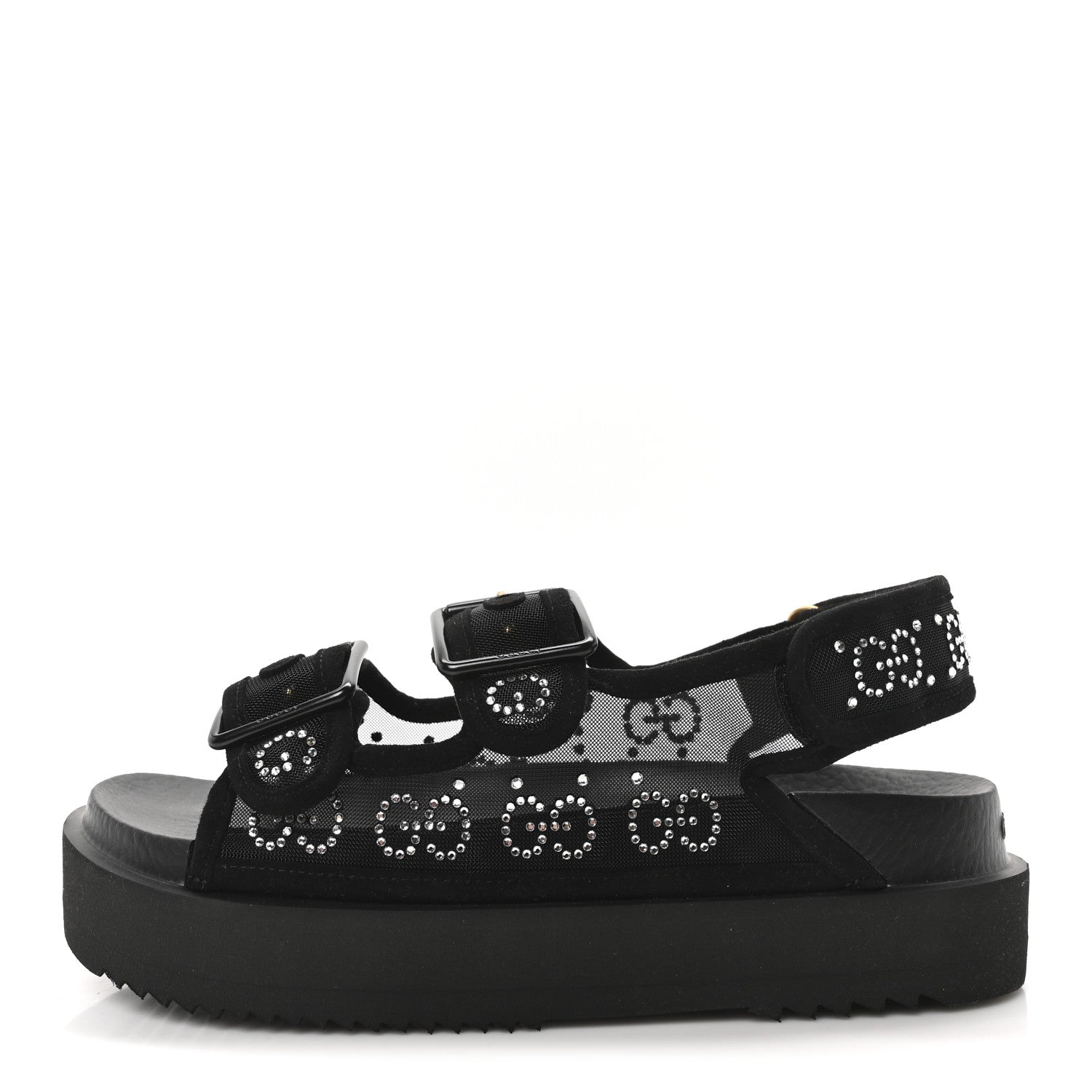 Gucci Tela Retino Kid Scamosciato Crystal GG Monogram Womens Dad Sandals 36 Black 1 of 8
