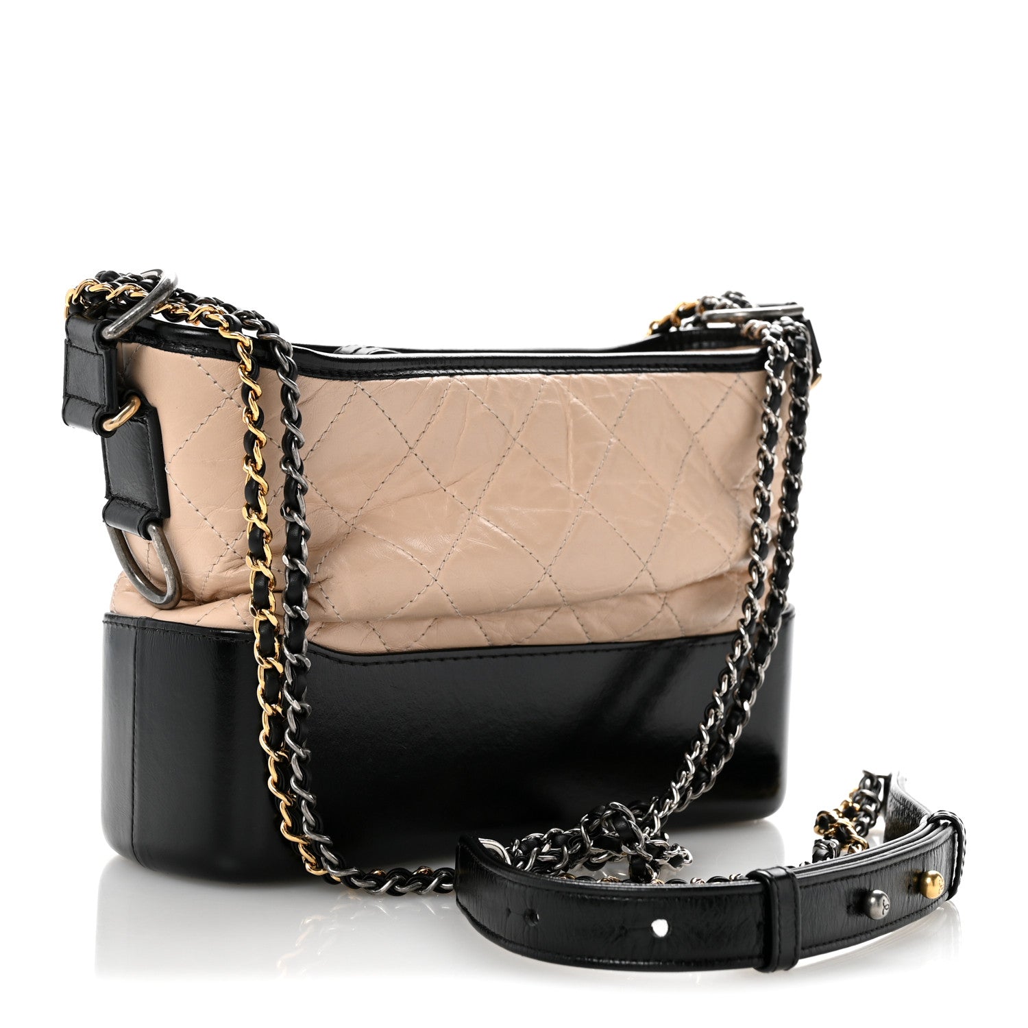Chanel Aged Calfskin Quilted New Medium Gabrielle Hobo Beige Black 3 of 12