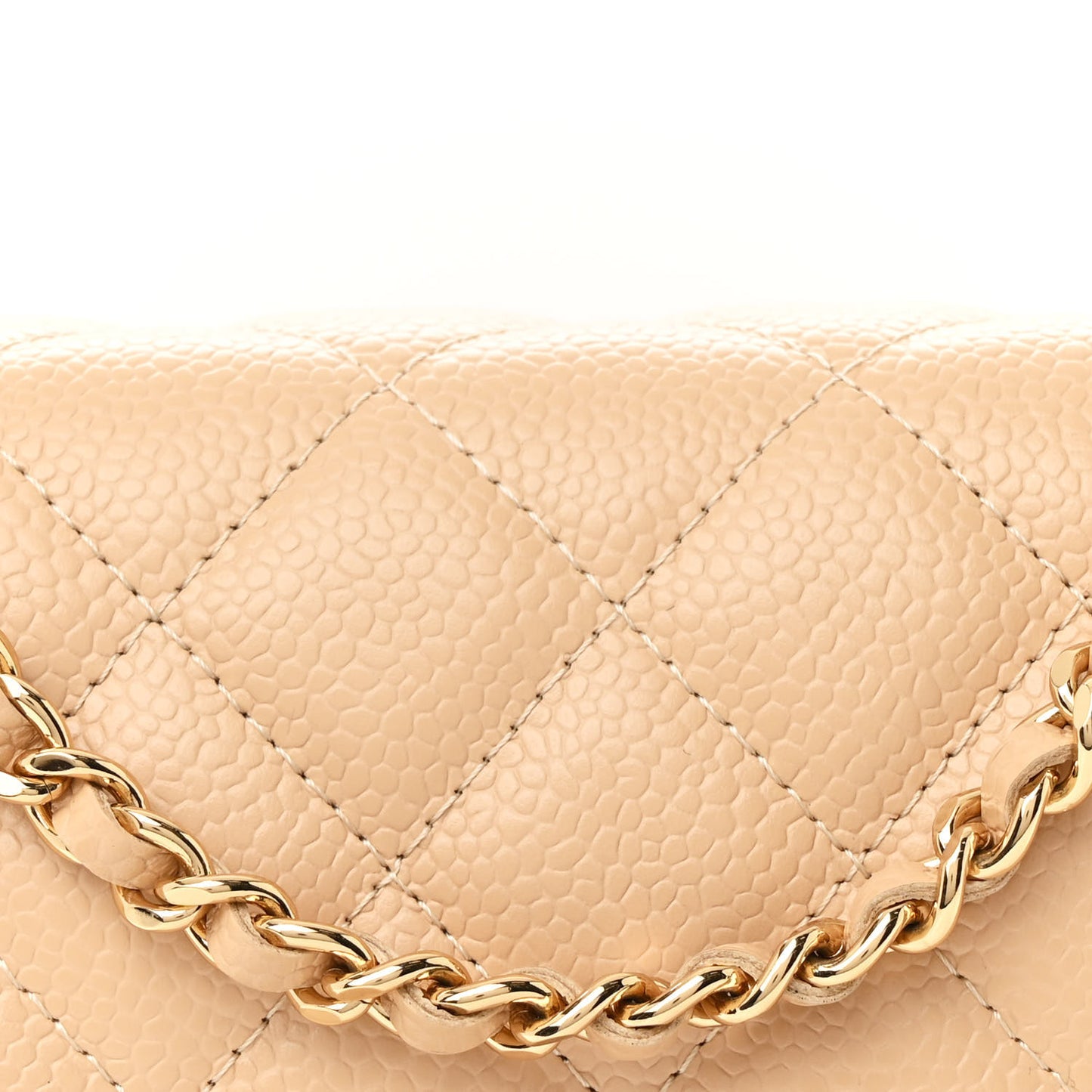 Caviar Quilted Wallet on Chain WOC Beige