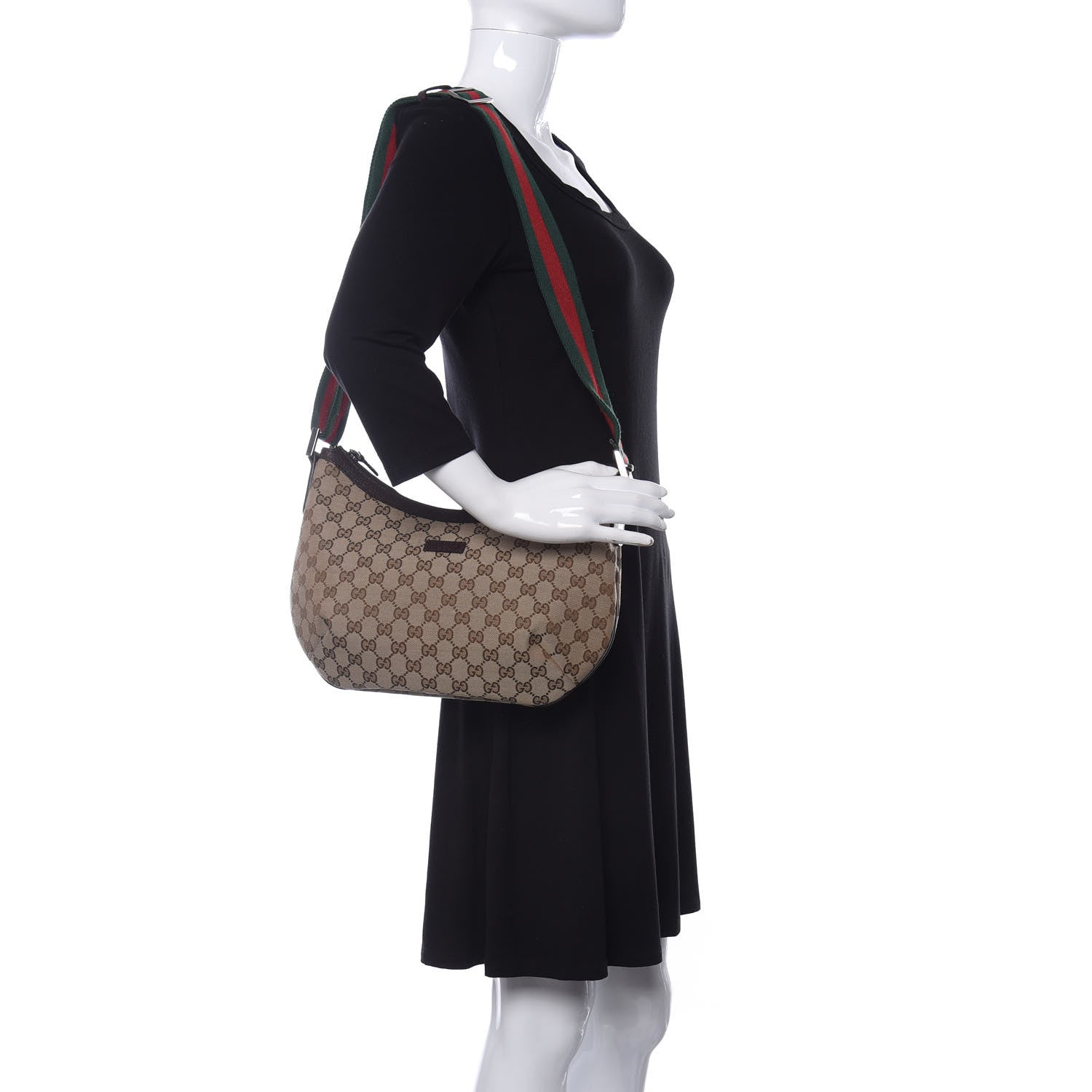 Gucci Monogram Web Medium Half Moon Hobo Dark Brown 2 of 10