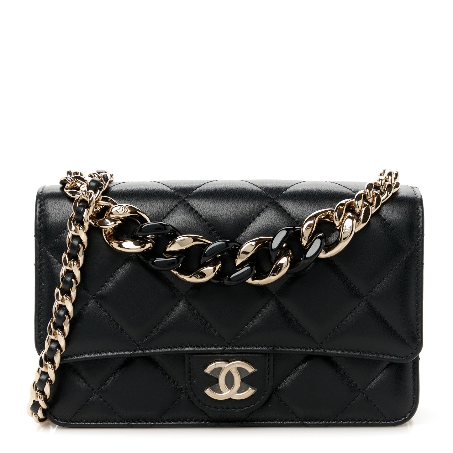 Lambskin Plexi Quilted Wallet On Chain WOC Black