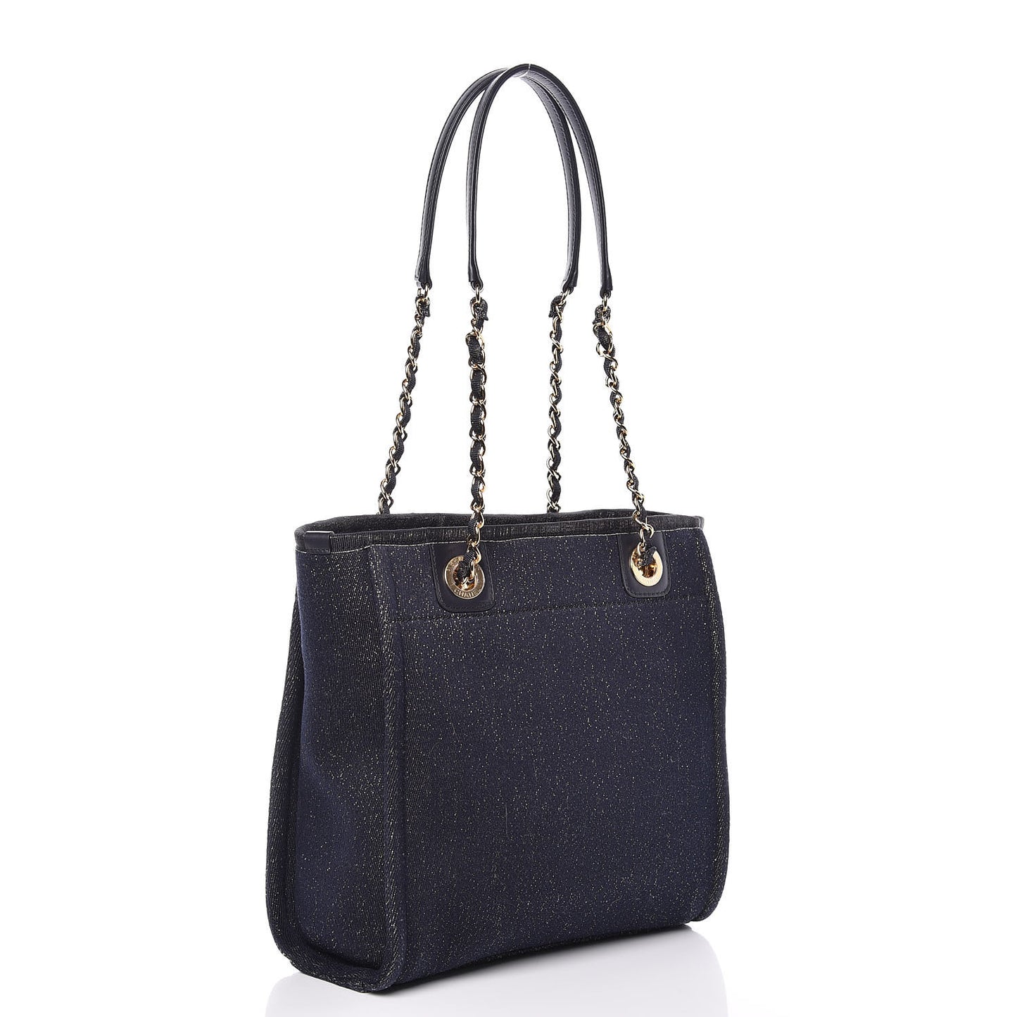 Lurex Canvas Mini Deauville Tote Navy Blue Gold