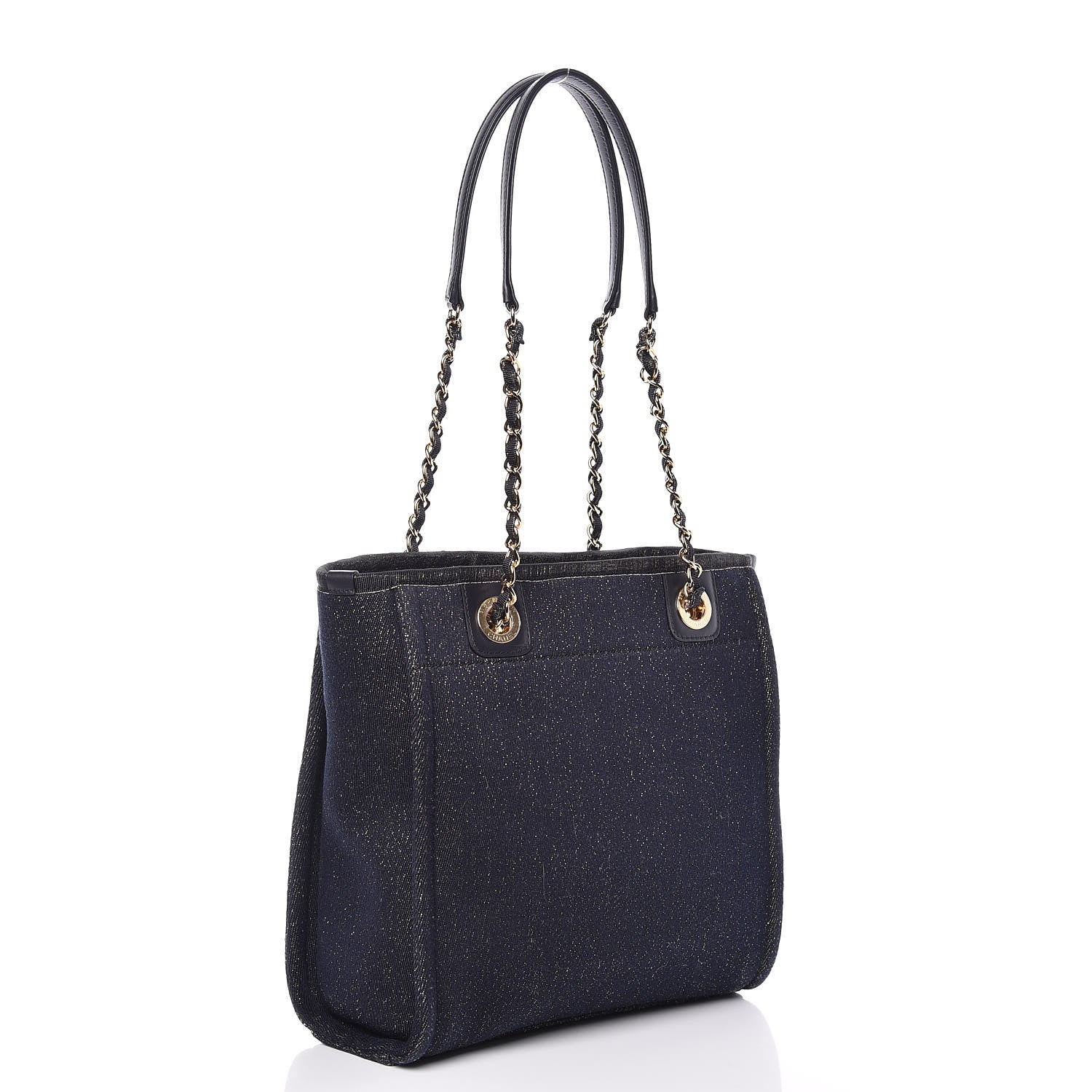 Chanel Lurex Canvas Mini Deauville Tote Navy Blue Gold 3 of 9