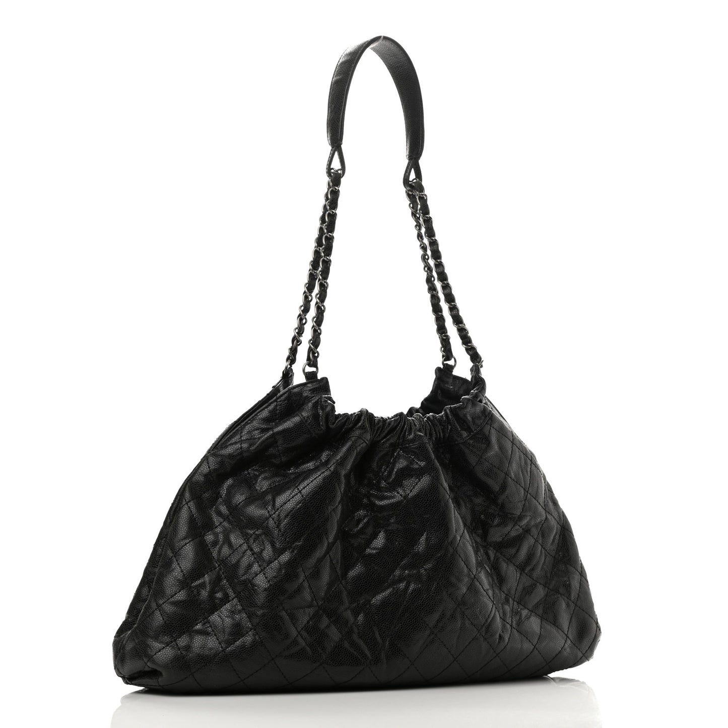 Caviar Quilted Medium Elastic Shopping Tote Black