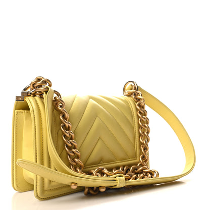 Chanel Lambskin Chevron Quilted Small Boy Flap Yellow 3 of 10