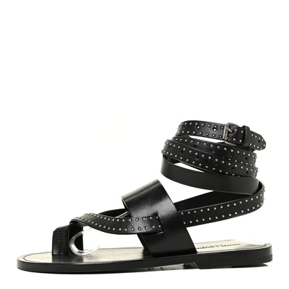 Saint Laurent Calfskin Culver Studded Flat Sandals 37 Black 1 of 12