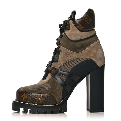 Louis Vuitton Suede Calfskin Monogram Star Trail Ankle Boots 37.5 Khaki 1 of 7