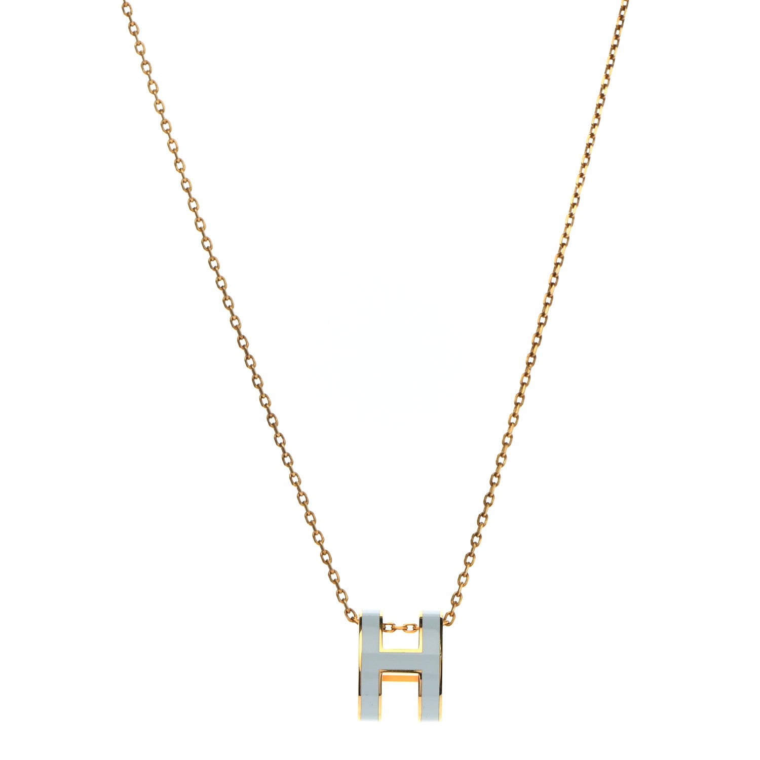 Hermes Lacquered Gold Pop H Pendant Necklace Bleu Pastel 1 of 6