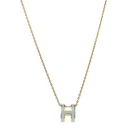 Hermes Lacquered Gold Pop H Pendant Necklace Bleu Pastel 1 of 6