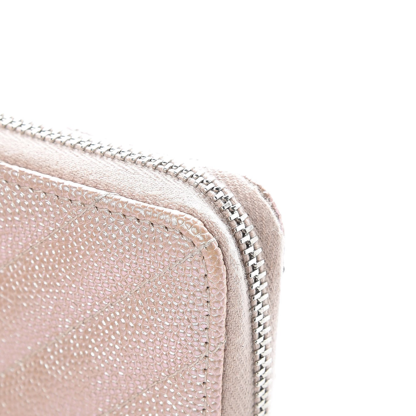 Metallic Caviar Chevron Quilted Zip Around Coin Purse Light Gold