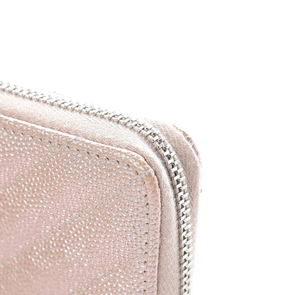 Chanel Metallic Caviar Chevron Quilted Zip Around Coin Purse Light Gold 8 of 10