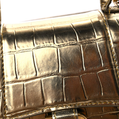 Balenciaga Metallic Calfskin Crocodile Embossed Hourglass Top Handle Bag XS Gold 15 of 17