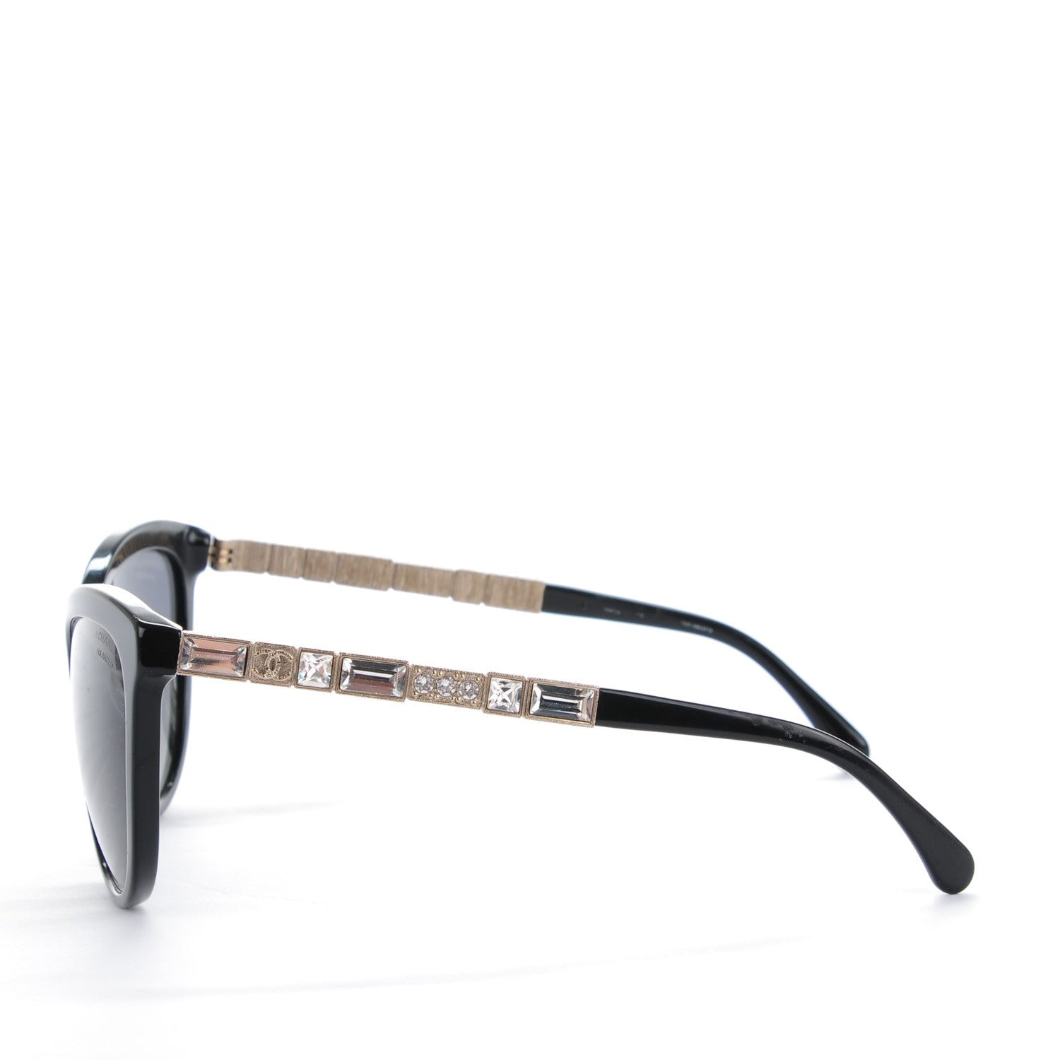 Chanel Crystal Baguette Polarized Cat Eye Bijou Sunglasses 5307-B Black 2 of 7