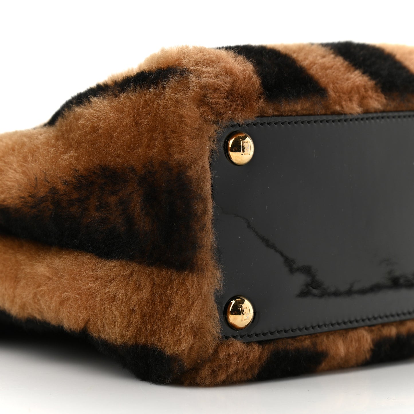 Shearling Vitello Vernice Mou Pequin Striped Medium Peekaboo Iconic Satchel Tobacco Black