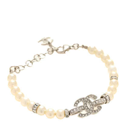 Chanel Pearl Crystal CC Bracelet White Silver 1 of 5