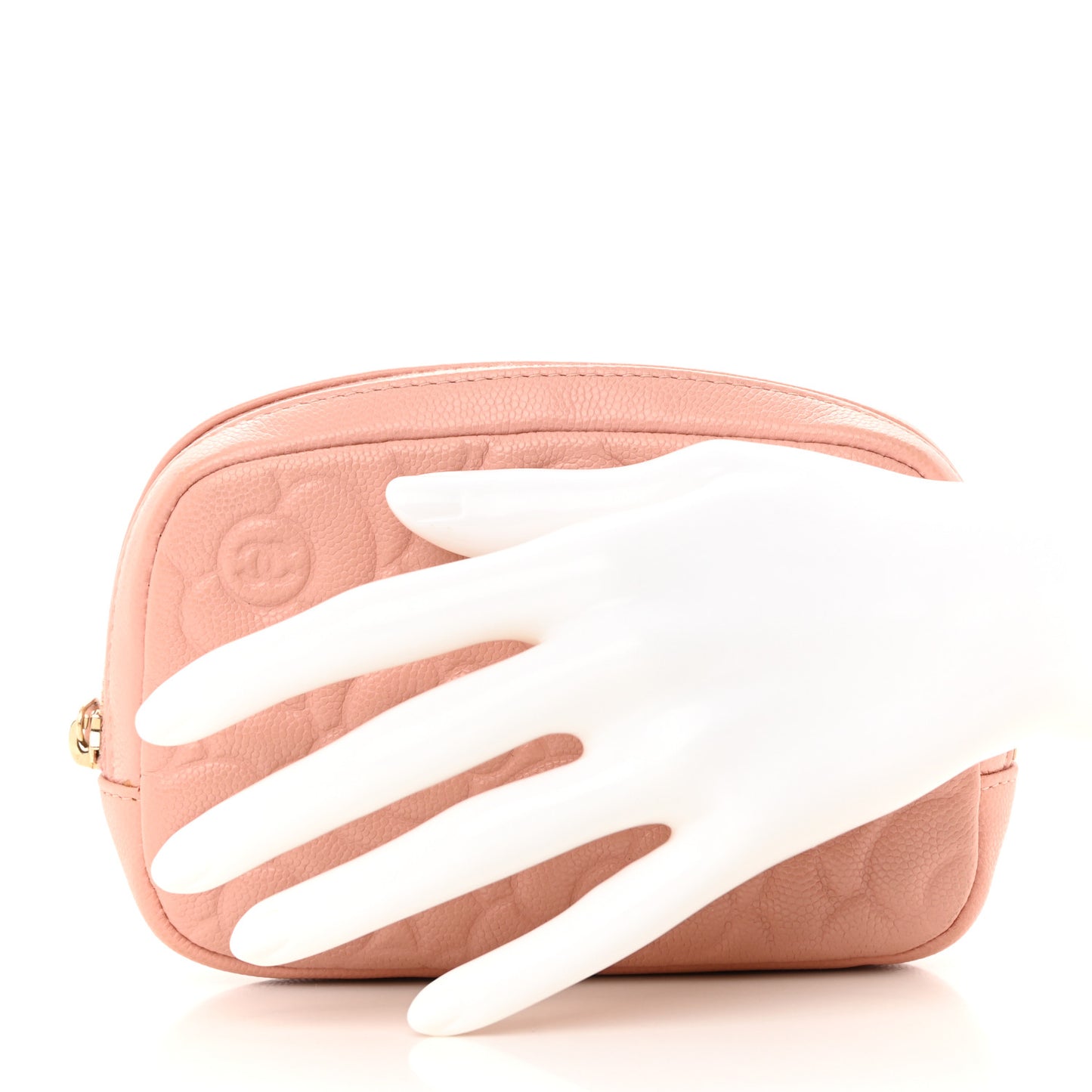Caviar Camellia Embossed Small Cosmetic Case Nude