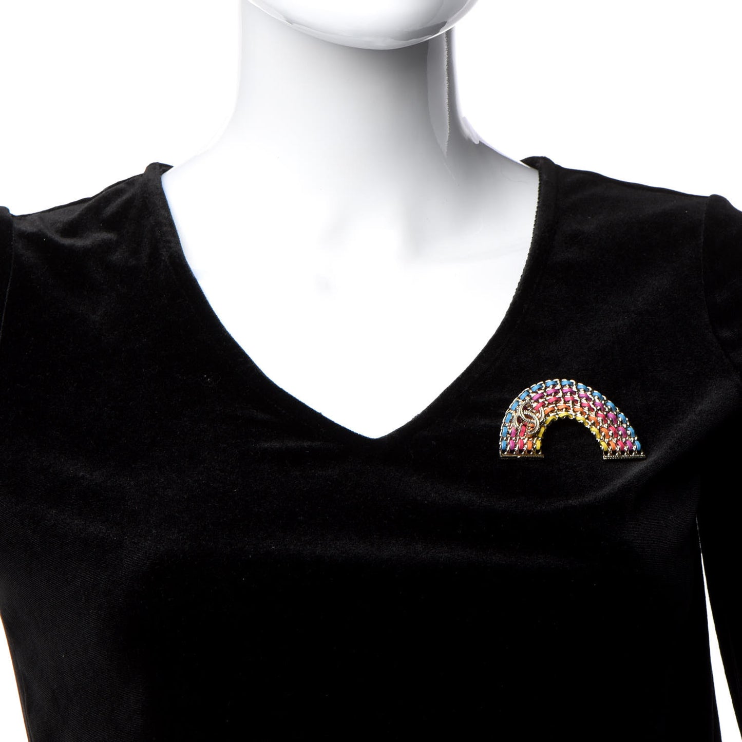 Lambskin Chain Rainbow CC Brooch Gold Multicolor