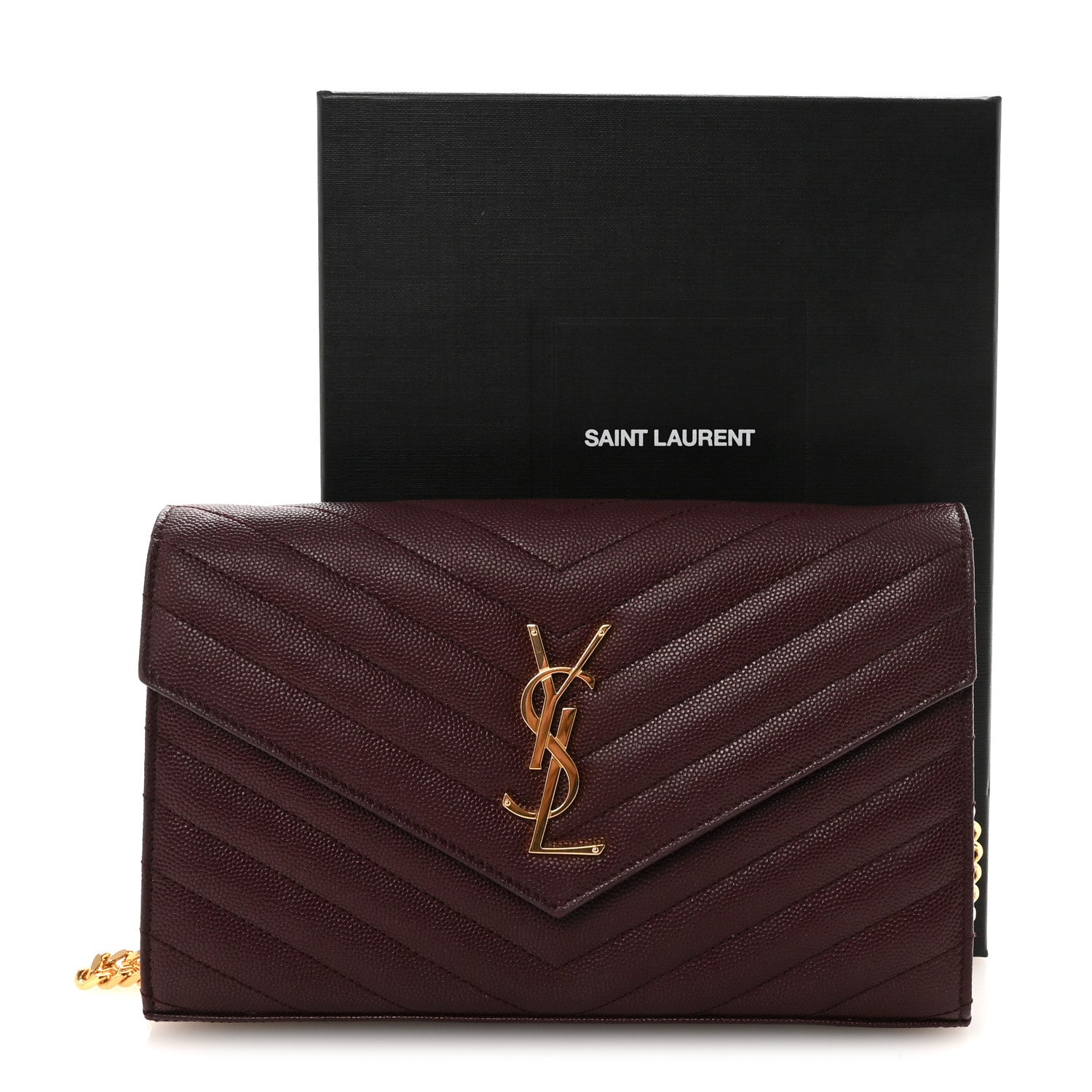 Saint Laurent Grain De Poudre Matelasse Chevron Monogram Chain Wallet Rouge Legion 10 of 10