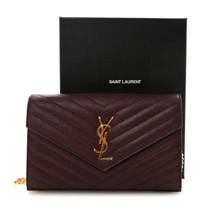 Saint Laurent Grain De Poudre Matelasse Chevron Monogram Chain Wallet Rouge Legion 10 of 10