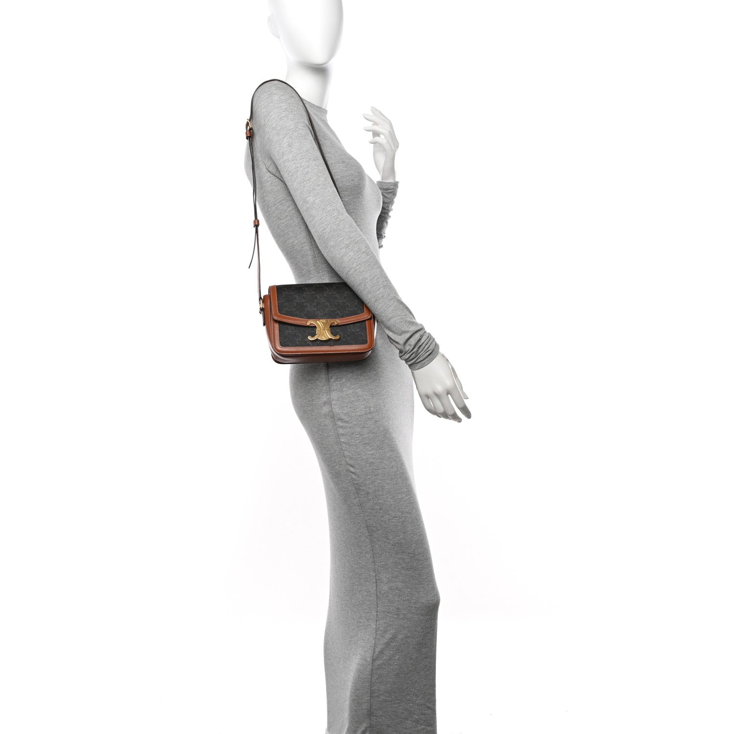 Celine Calfskin Triomphe Canvas Teen Triomphe Bag Tan 2 of 11