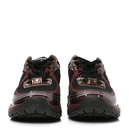 Chanel Fabric Laminated Calfskin Stretch CC Womens Sneakers 36 Black Purple Burgundy 3 of 9