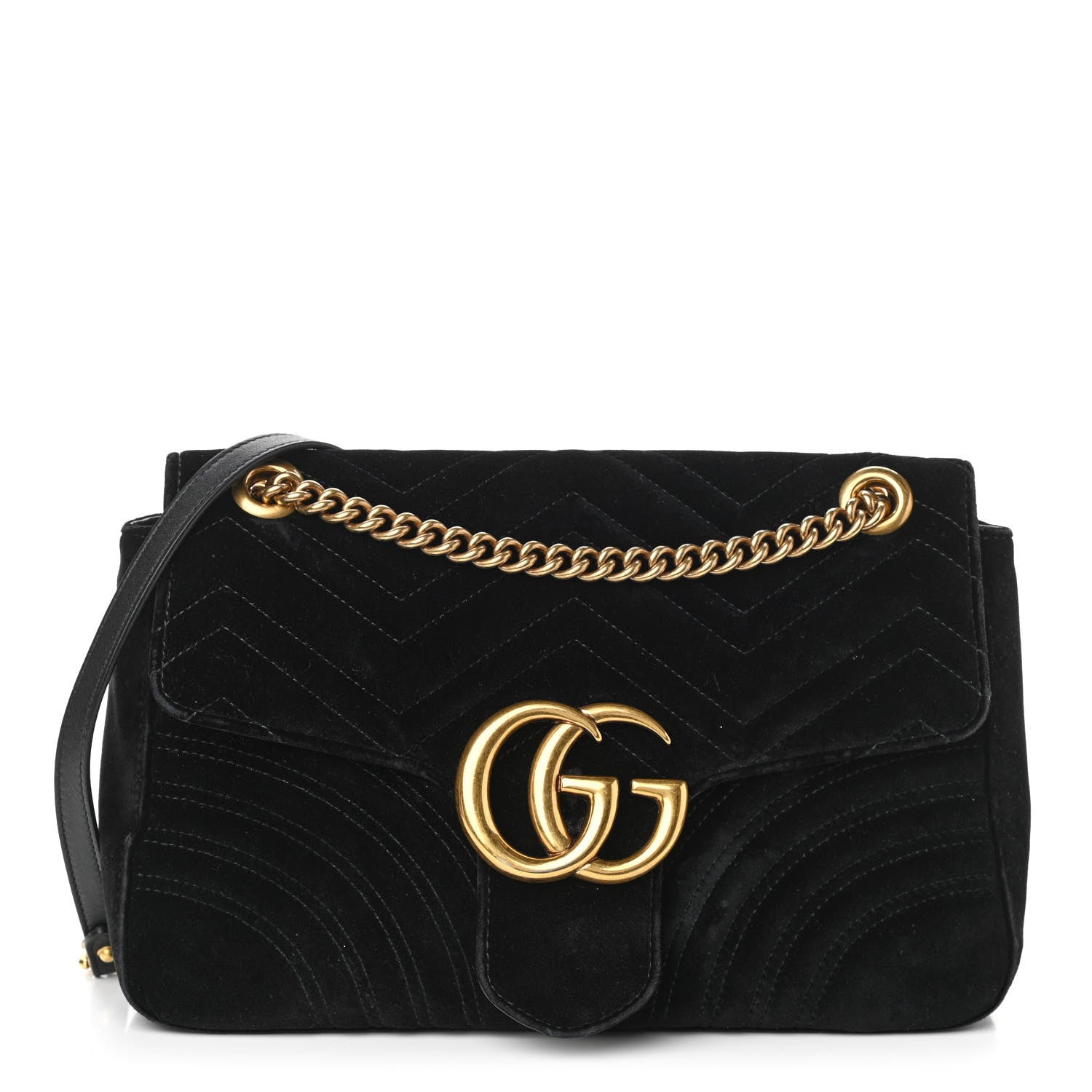 Gucci Velvet Matelasse Medium GG Marmont Shoulder Bag Black 1 of 21