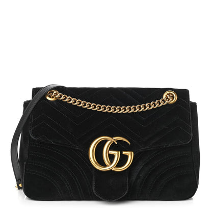 Gucci Velvet Matelasse Medium GG Marmont Shoulder Bag Black 1 of 21