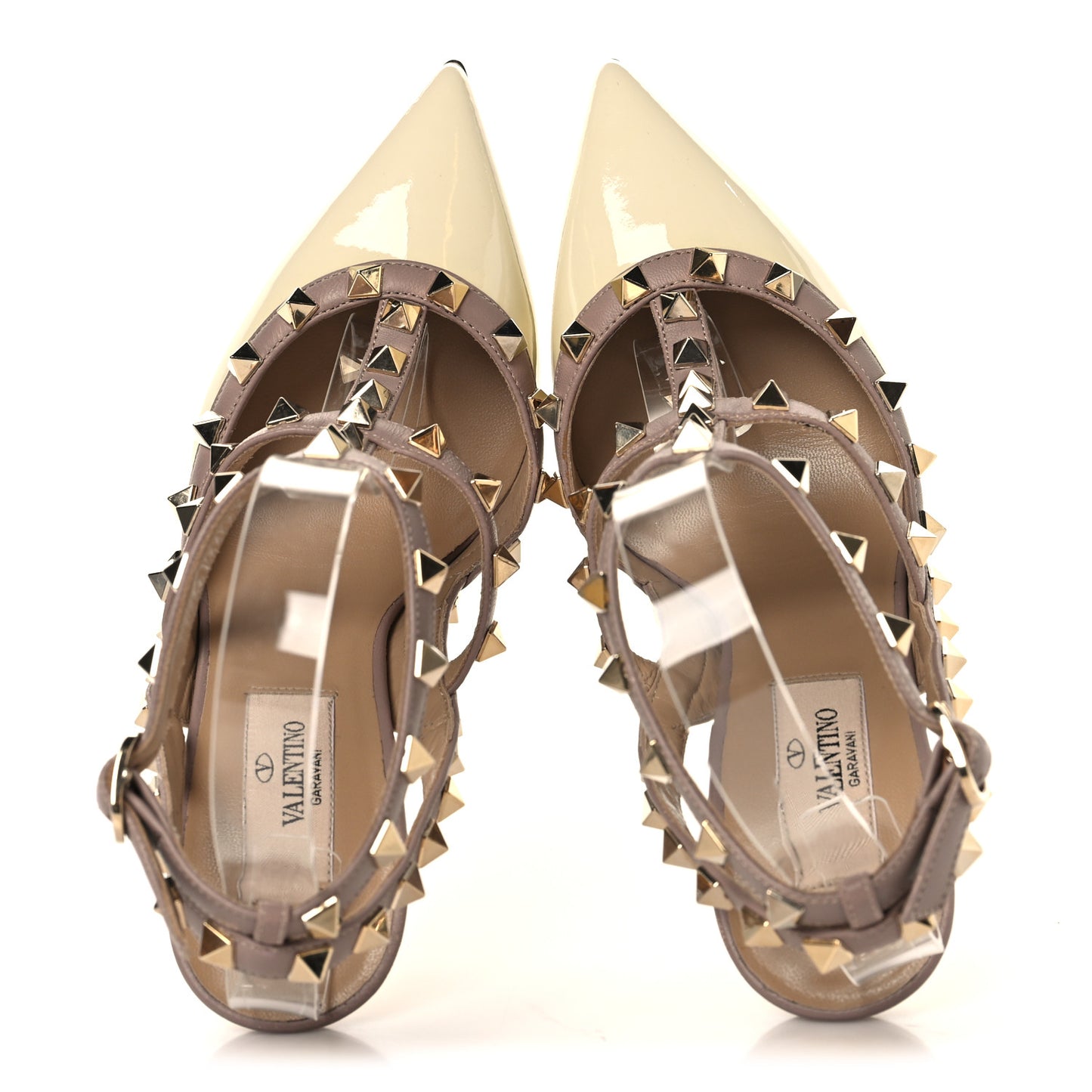 Patent Nappa Rockstud Ankle Strap 100mm Pumps 36 Light Ivory Poudre