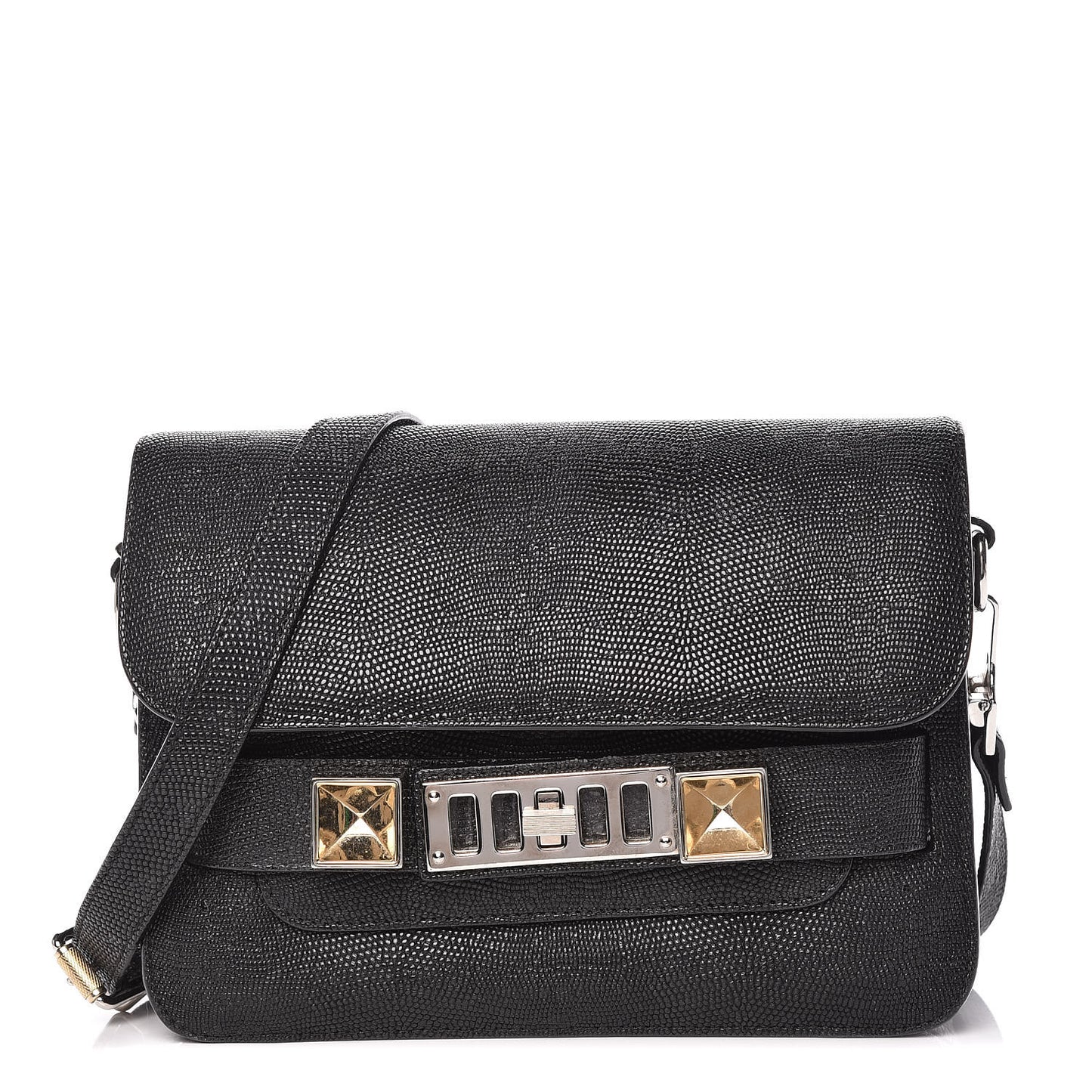 Calfskin Lizard Embossed Mini PS11 Classic Shoulder Bag Black