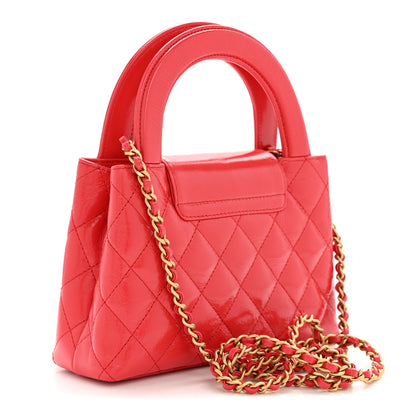 Chanel Shiny Aged Calfskin Quilted Nano Kelly Shopper Red 3 of 13