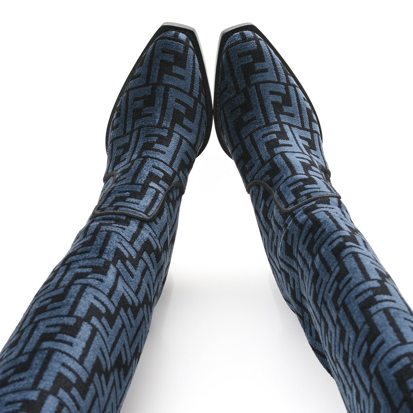 Chenille Jacquard FF 110mm Knee Boots 38 Black Blue