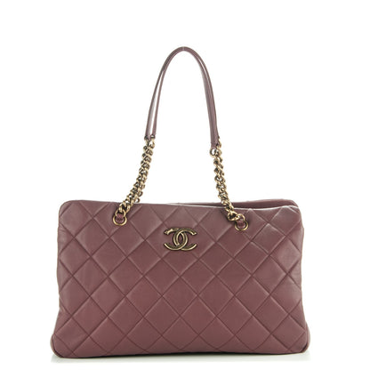 Chanel Calfskin Quilted Large CC Crown Tote Dark Red 1 of 7