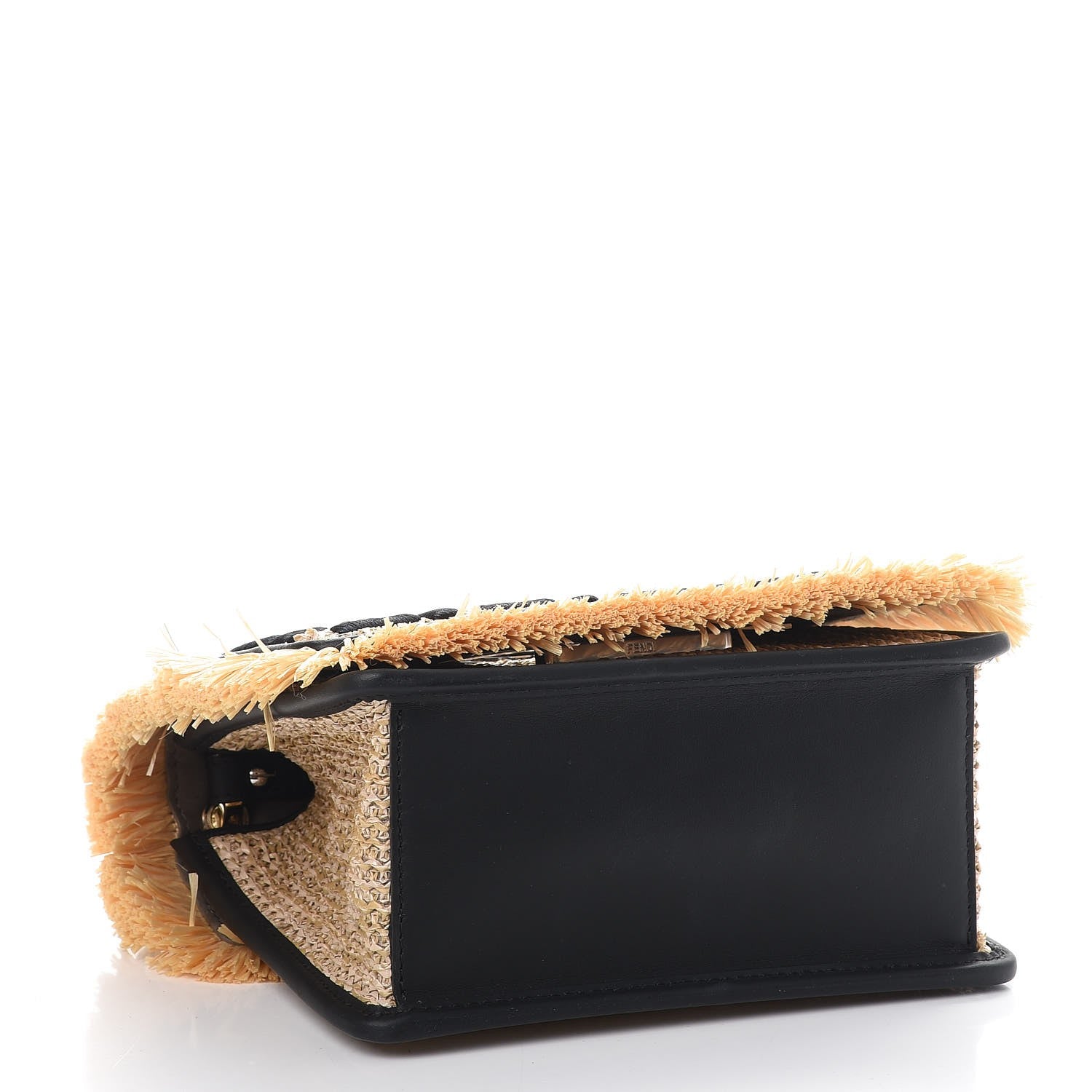 Fendi Raffia Vitello Century F is Fendi FF Embroidered Fringe Small Kan I Shoulder Bag Natural Black 4 of 7