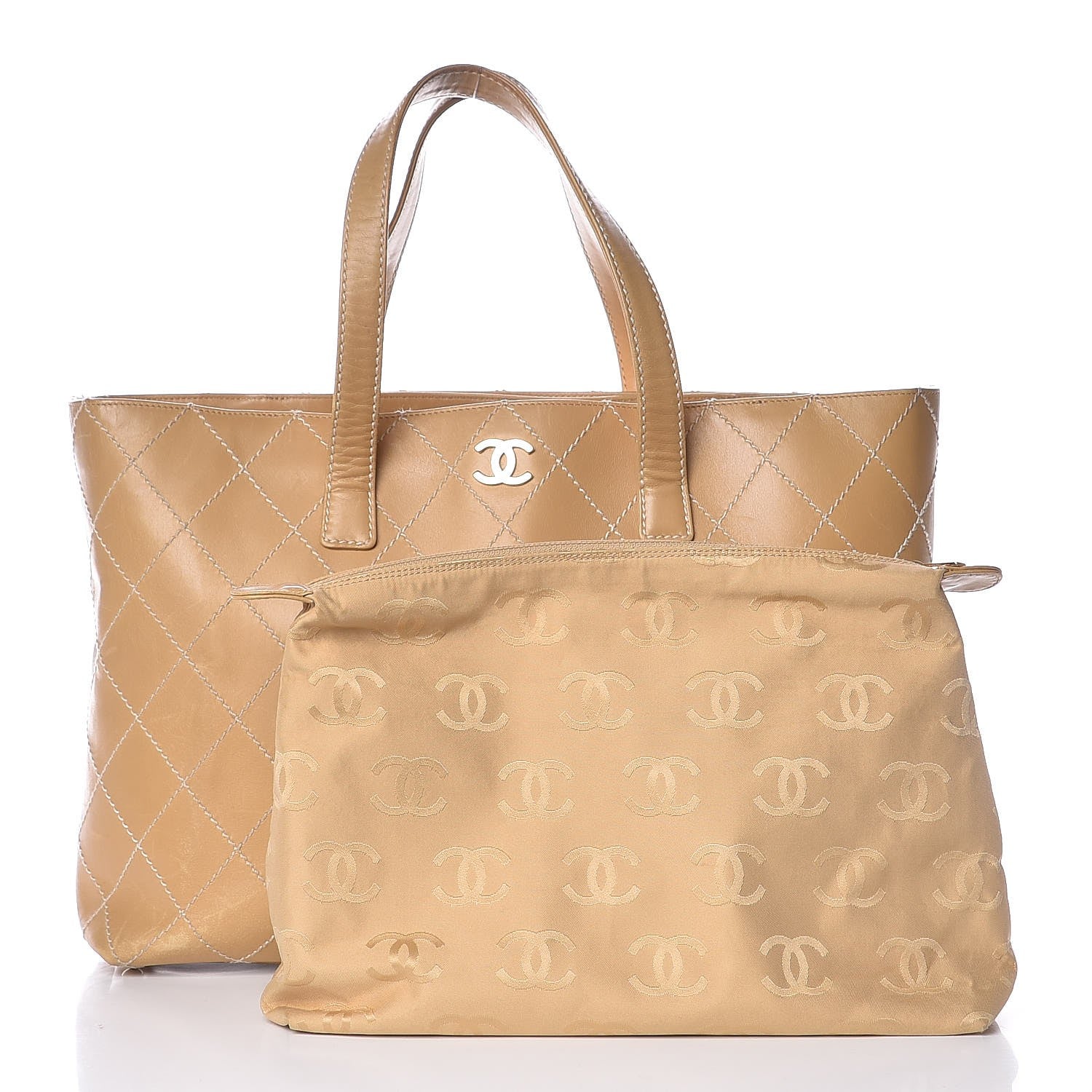 Chanel Calfskin Contrast Stitch Surpique Tote Beige 3 of 14