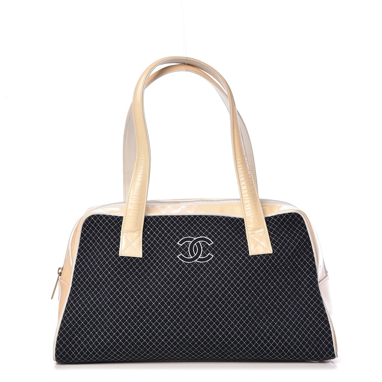 Patent Jersey Quilted Bowler Navy Blue