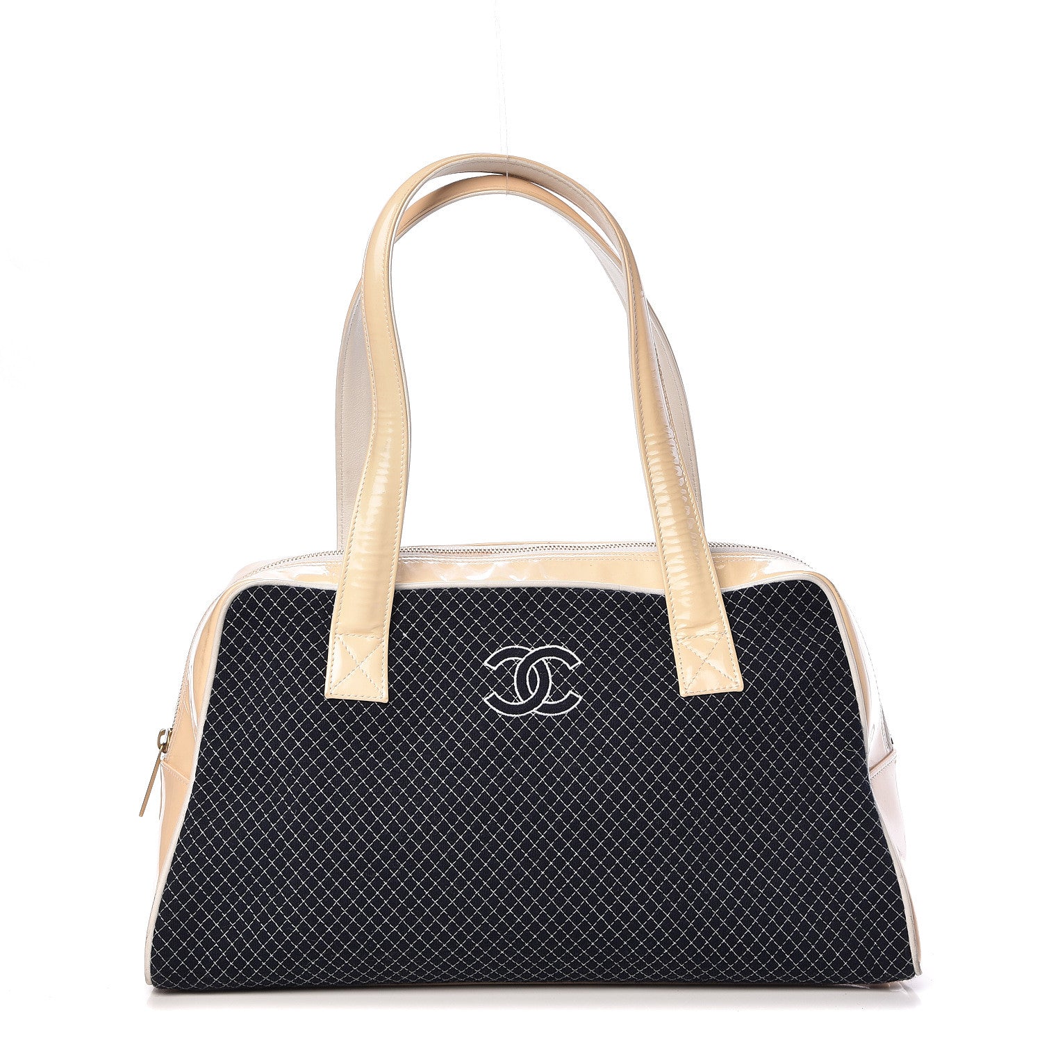 Chanel Patent Jersey Quilted Bowler Navy Blue 1 of 18