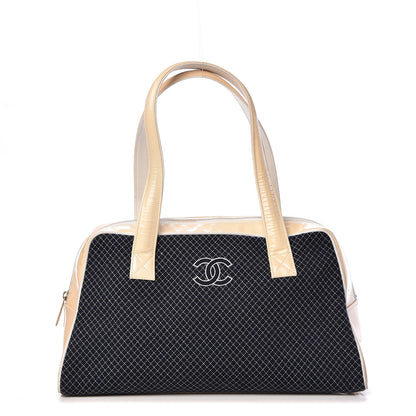 Chanel Patent Jersey Quilted Bowler Navy Blue 1 of 18