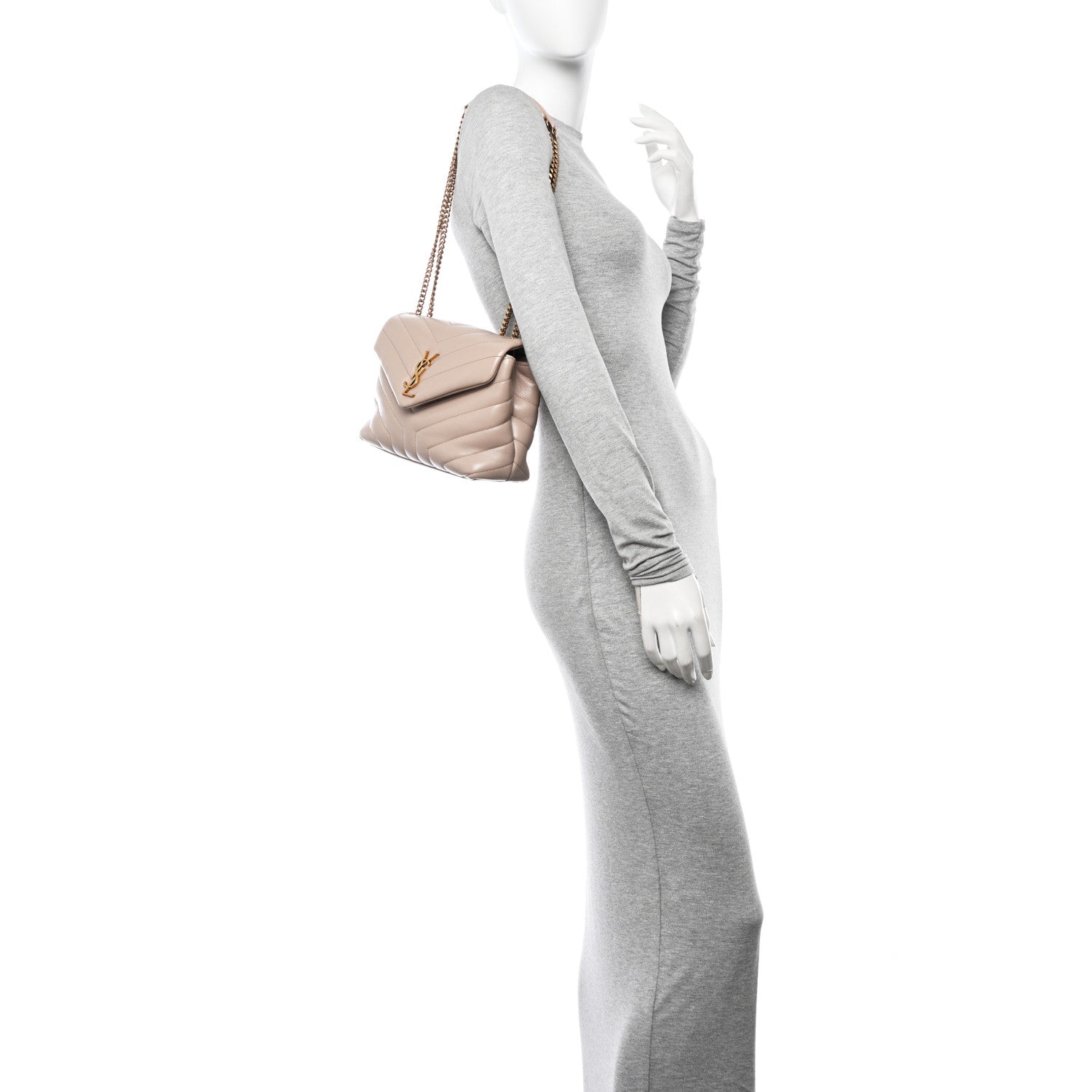 Saint Laurent Calfskin Y Quilted Monogram Small Loulou Chain Satchel Taupe 2 of 12