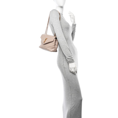 Saint Laurent Calfskin Y Quilted Monogram Small Loulou Chain Satchel Taupe 2 of 12
