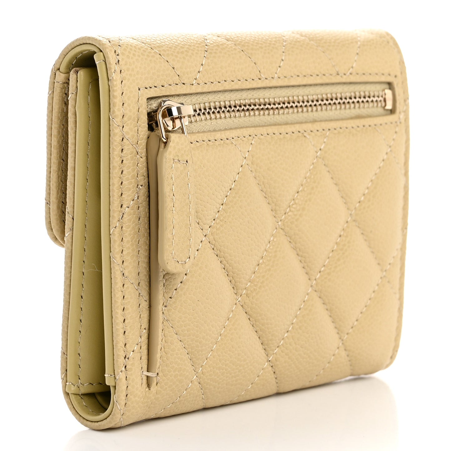 Caviar Quilted Compact Flap Wallet Light Green