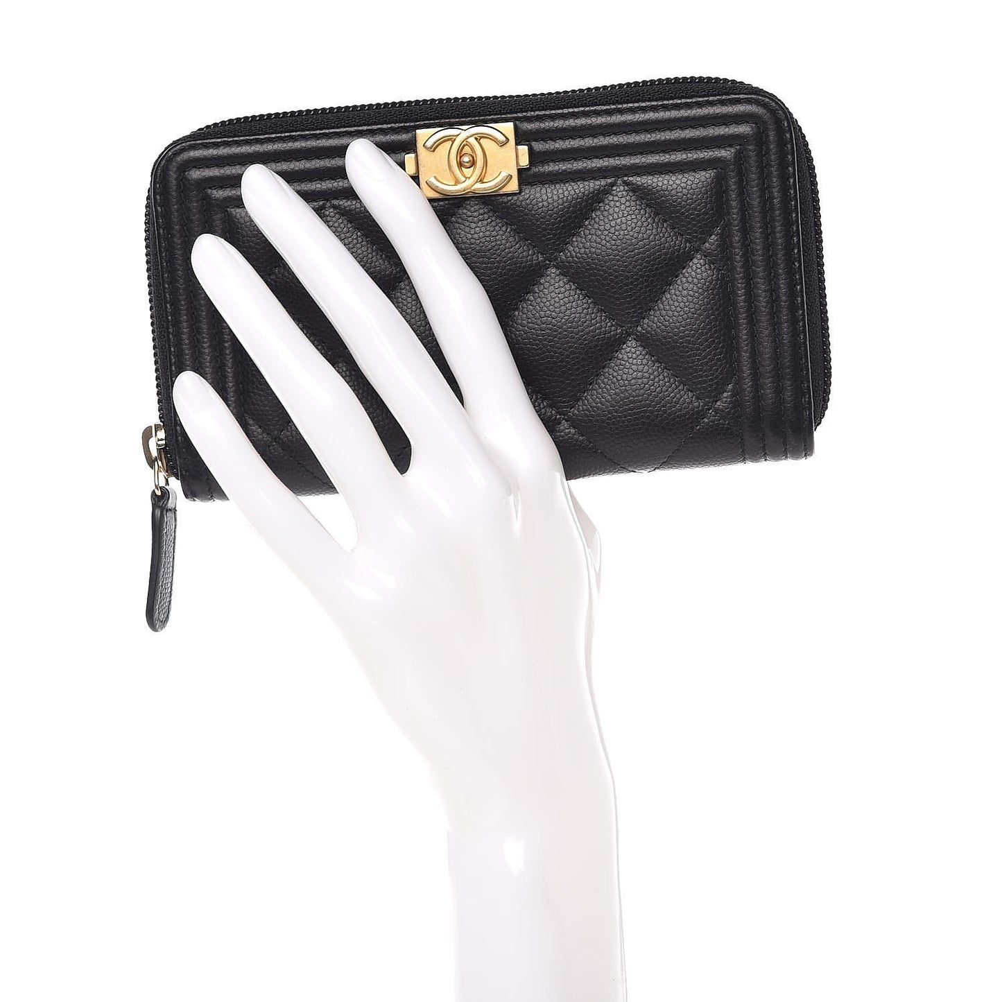 Caviar Quilted Small Boy Zip Around Wallet Black