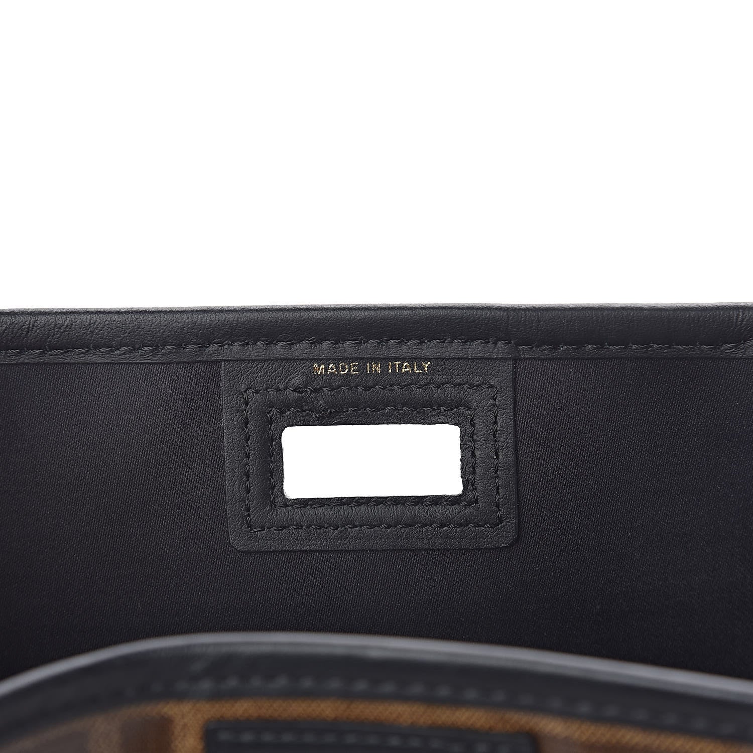 Fendi Glazed Fabric Vitello Century FF 1974 Stamp Patch Mini Peekaboo Defender Cover Mogano Panna Black 6 of 8