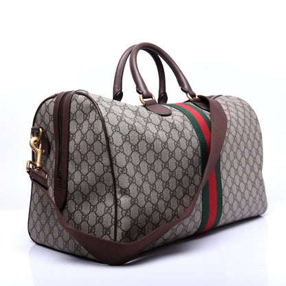 Gucci GG Supreme Monogram Textured Dollar Calfskin Web Medium Ophidia Carry-On Duffle Bag Beige Ebony New Acero 3 of 16