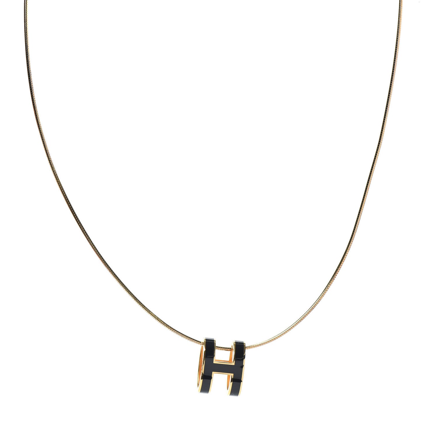 Lacquered Gold Pop H Pendant Necklace Black