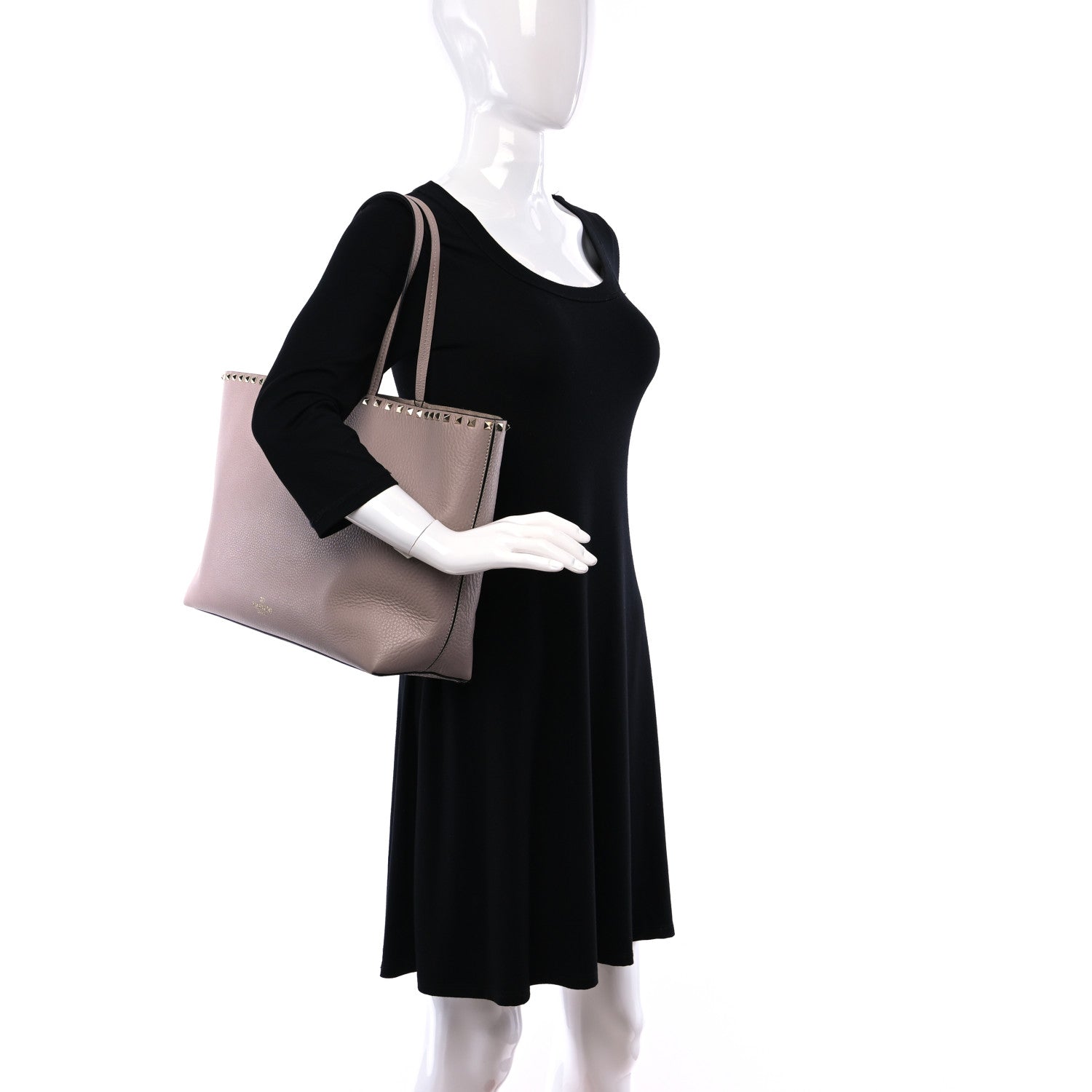 Valentino Garavani Grained Calfskin Rockstud Shoulder Tote Poudre 2 of 12