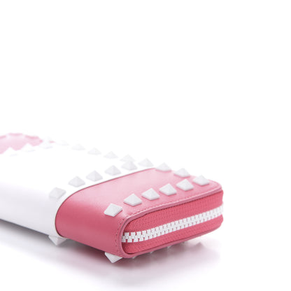 Valentino Garavani Vitello Colorblock Free Rockstud Zip Around Wallet Shadow Pink White 9 of 13