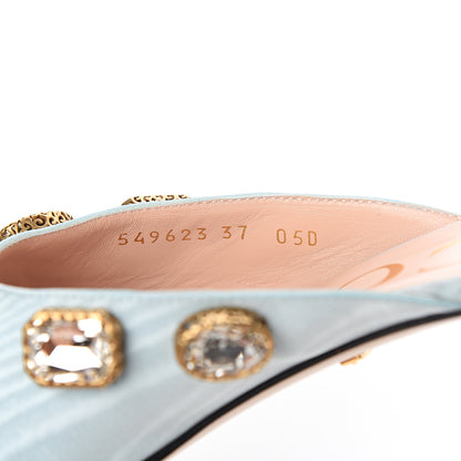 Gucci Moire Fabric Crystal Embellished Lyric Slide Sandals 37 Light Blue 9 of 10